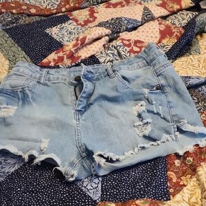 Distressed 5 Pocket Light Blue Denim Shorts